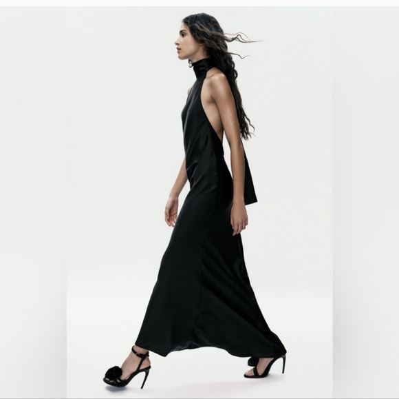 ZARA SATIN EFFECT HALTER DRESS - Picture 8 of 14